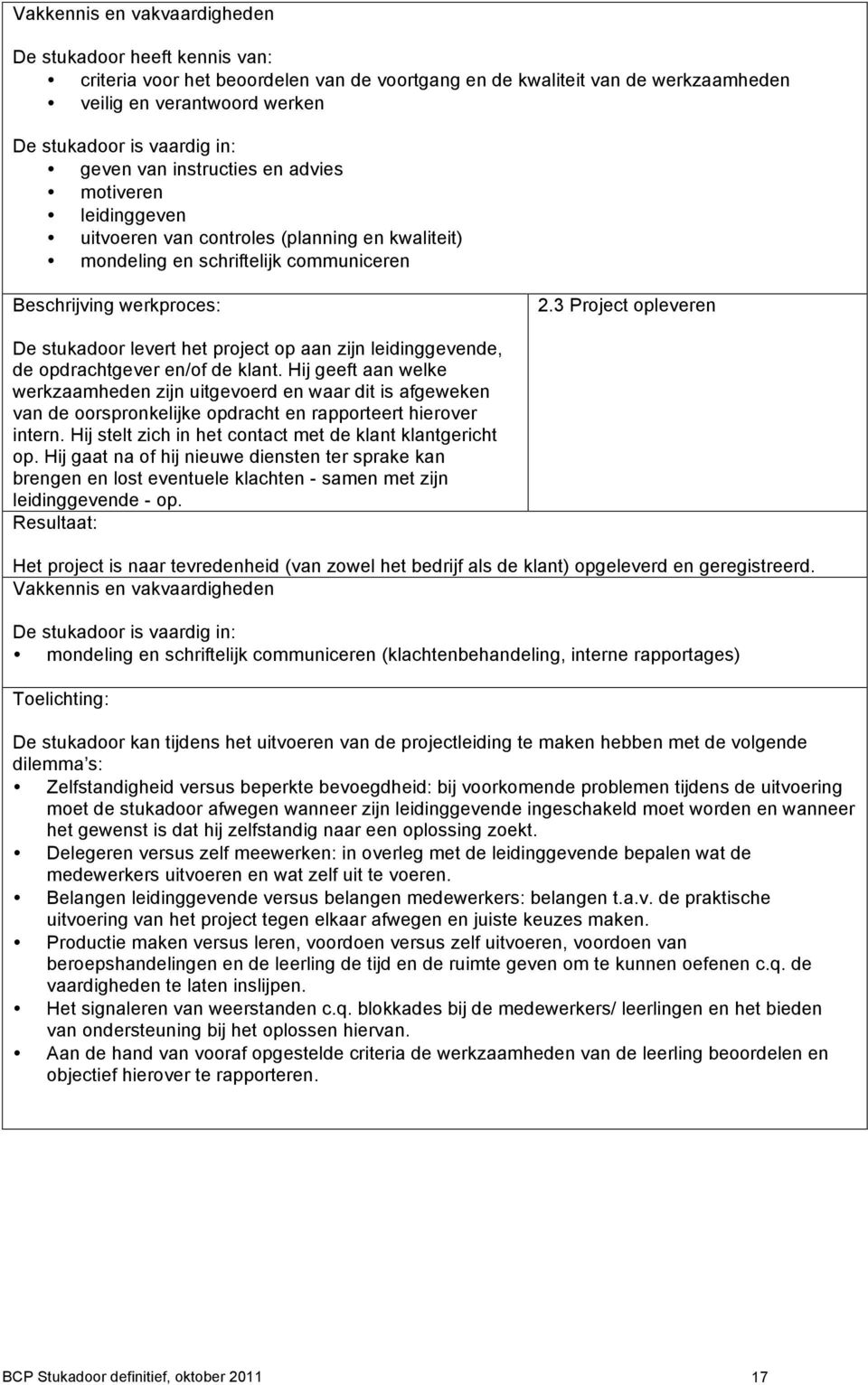 3 Project opleveren De stukadoor levert het project op aan zijn leidinggevende, de opdrachtgever en/of de klant.