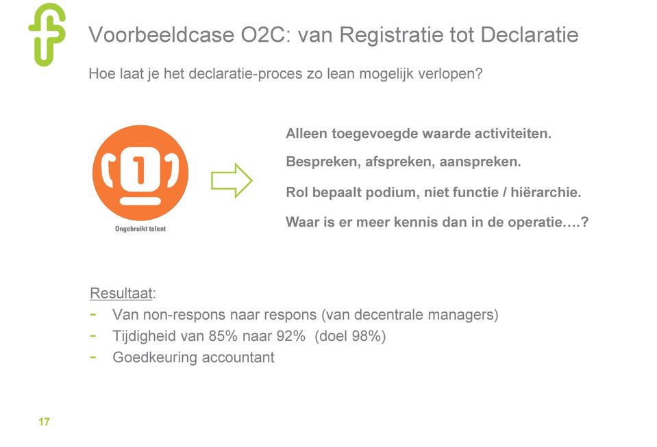 Rol bepaalt podium, niet functie / hiërarchie. Waar is er meer kennis dan in de operatie.