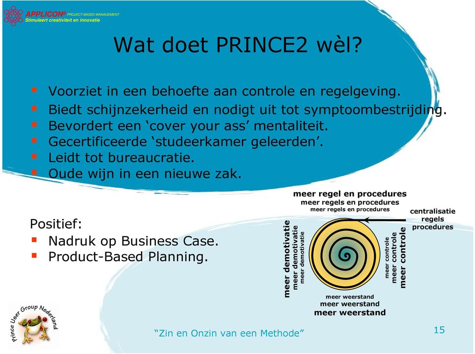 Positief: Nadruk op Business Case. Product-Based Planning.