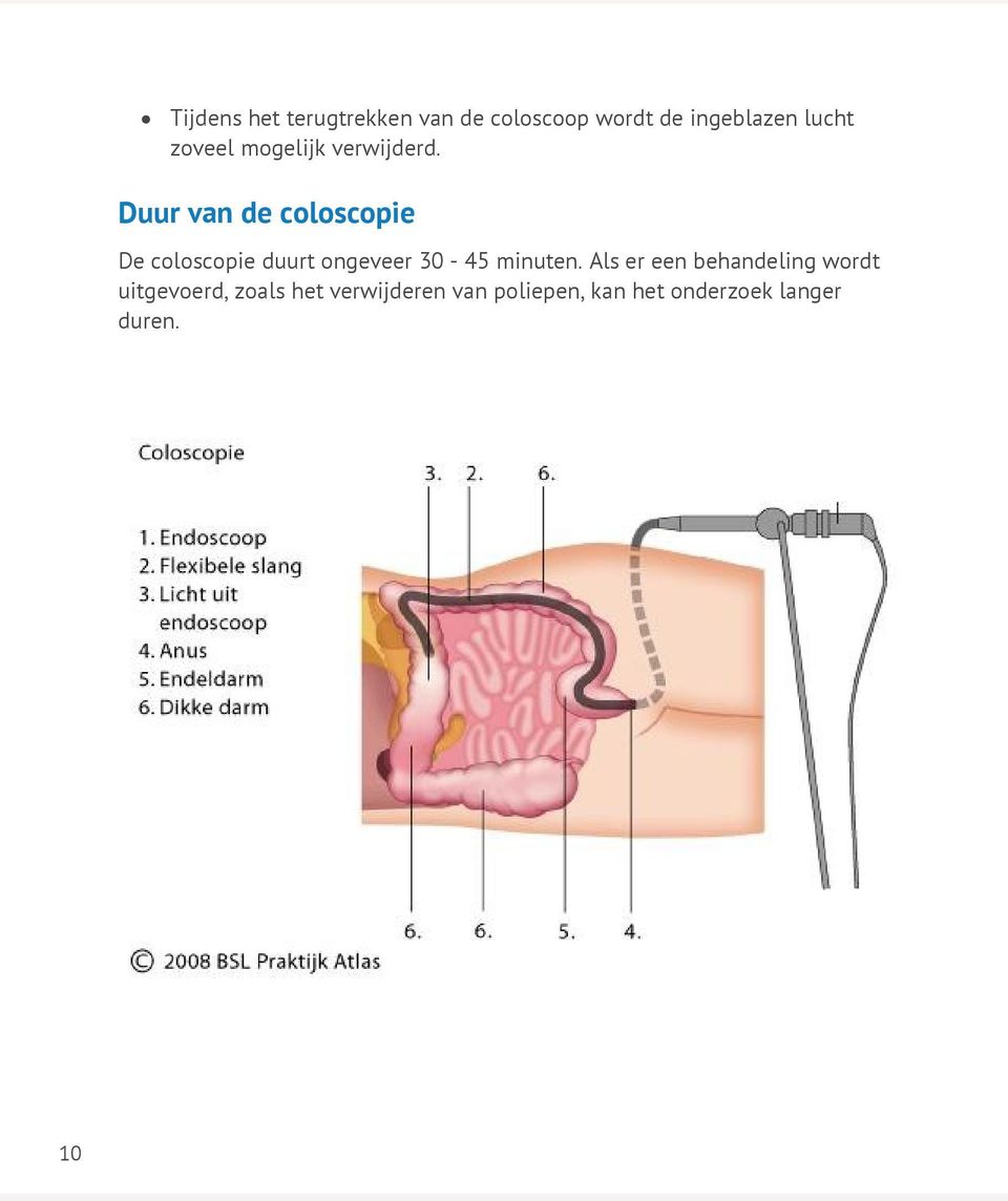 Duur van de coloscopie De coloscopie duurt ongeveer 30-45 minuten.