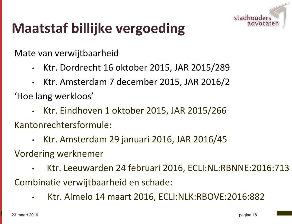 Eindhoven 1 oktober 2015, JAR 2015/266 Kantonrechtersformule: Ktr.