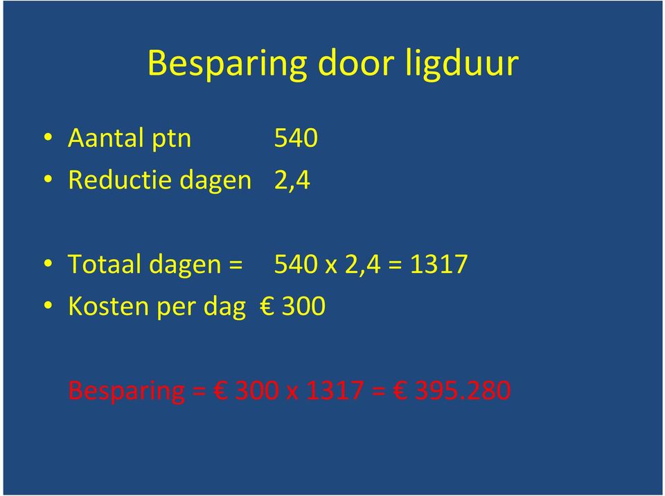 dagen = 540 x2,4 = 1317 Kosten per