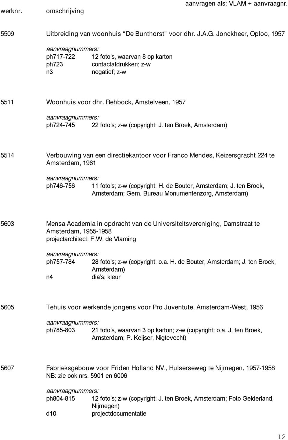 ten Broek, Amsterdam) 5514 Verbouwing van een directiekantoor voor Franco Mendes, Keizersgracht 224 te Amsterdam, 1961 ph746-756 11 foto s; z-w (copyright: H. de Bouter, Amsterdam; J.