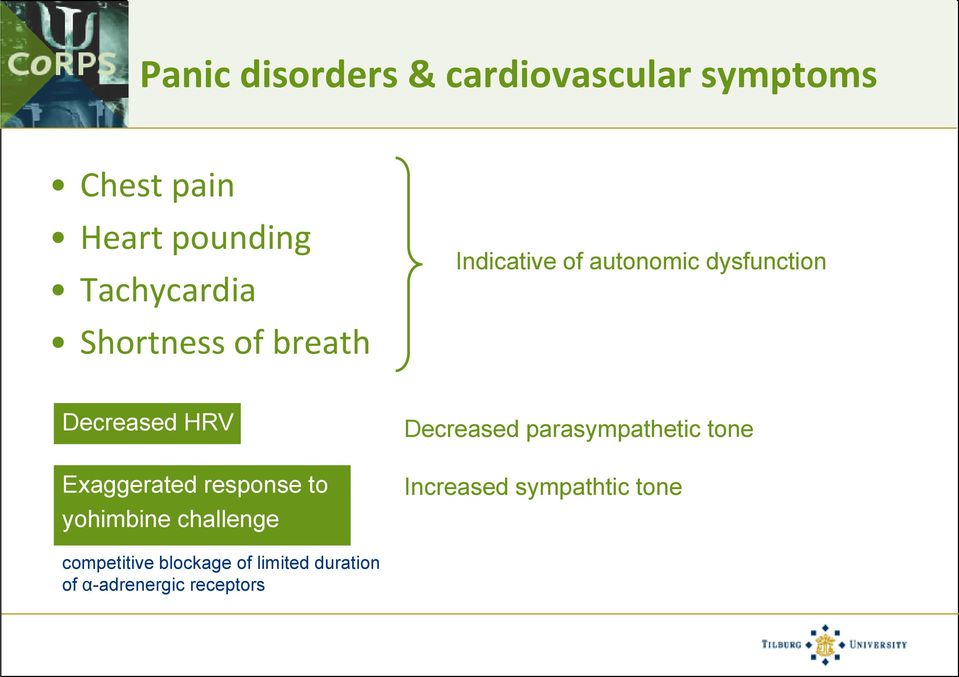 Exaggerated response to yohimbine challenge Decreased parasympathetic tone