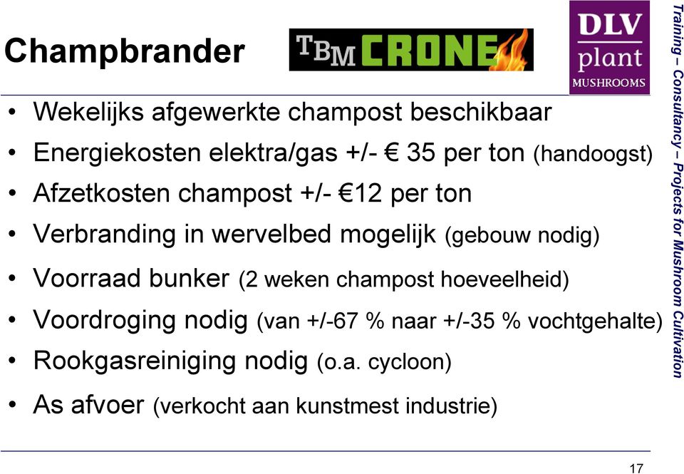 nodig) Voorraad bunker (2 weken champost hoeveelheid) Voordroging nodig (van +/-67 % naar +/-35