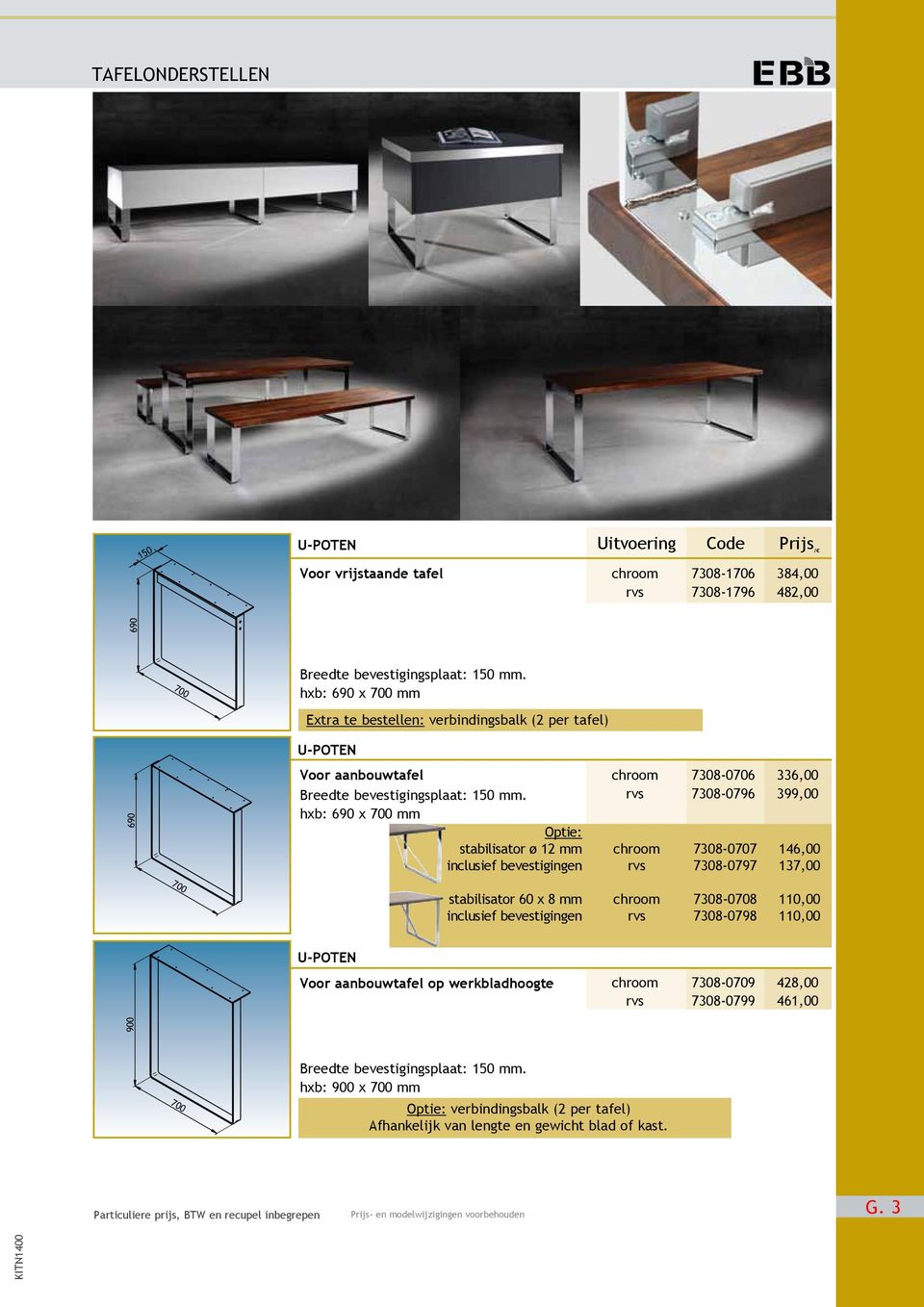 hxb: 690 x mm Optie: stabilisator ø 12 mm inclusief bevestigingen 900 420 stabilisator 60 x 8 mm inclusief bevestigingen 430 1110 490 chroom 7308-0706 336,00 rvs 7308-0796 399,00 chroom 7308-0707