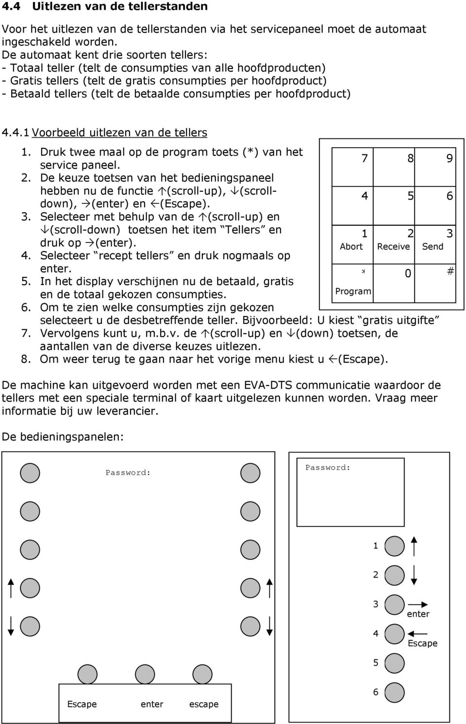 consumpties per hoofdproduct) 4.4.1 Voorbeeld uitlezen van de tellers 1. Druk twee maal op de program toets (*) van het service paneel. 7 8 9 2.