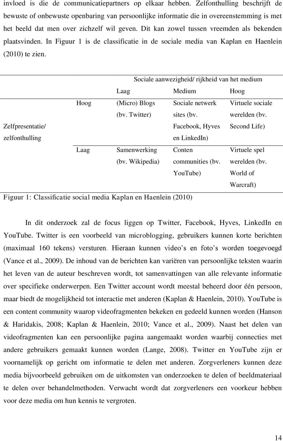 Dit kan zowel tussen vreemden als bekenden plaatsvinden. In Figuur 1 is de classificatie in de sociale media van Kaplan en Haenlein (2010) te zien.