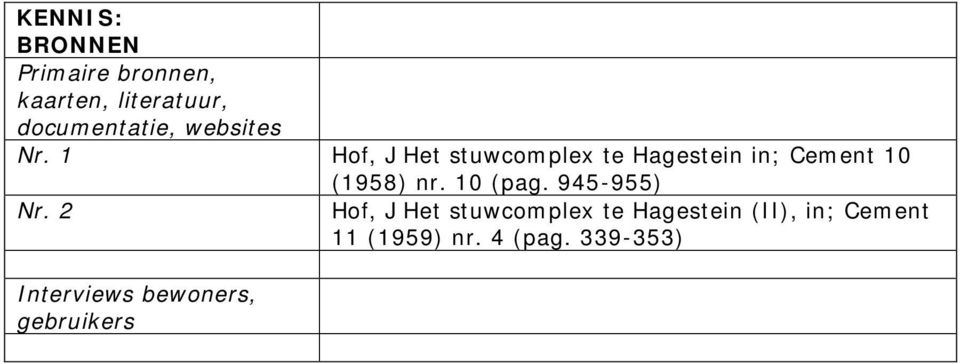 1 Hof, J Het stuwcomplex te Hagestein in; Cement 10 (1958) nr. 10 (pag.