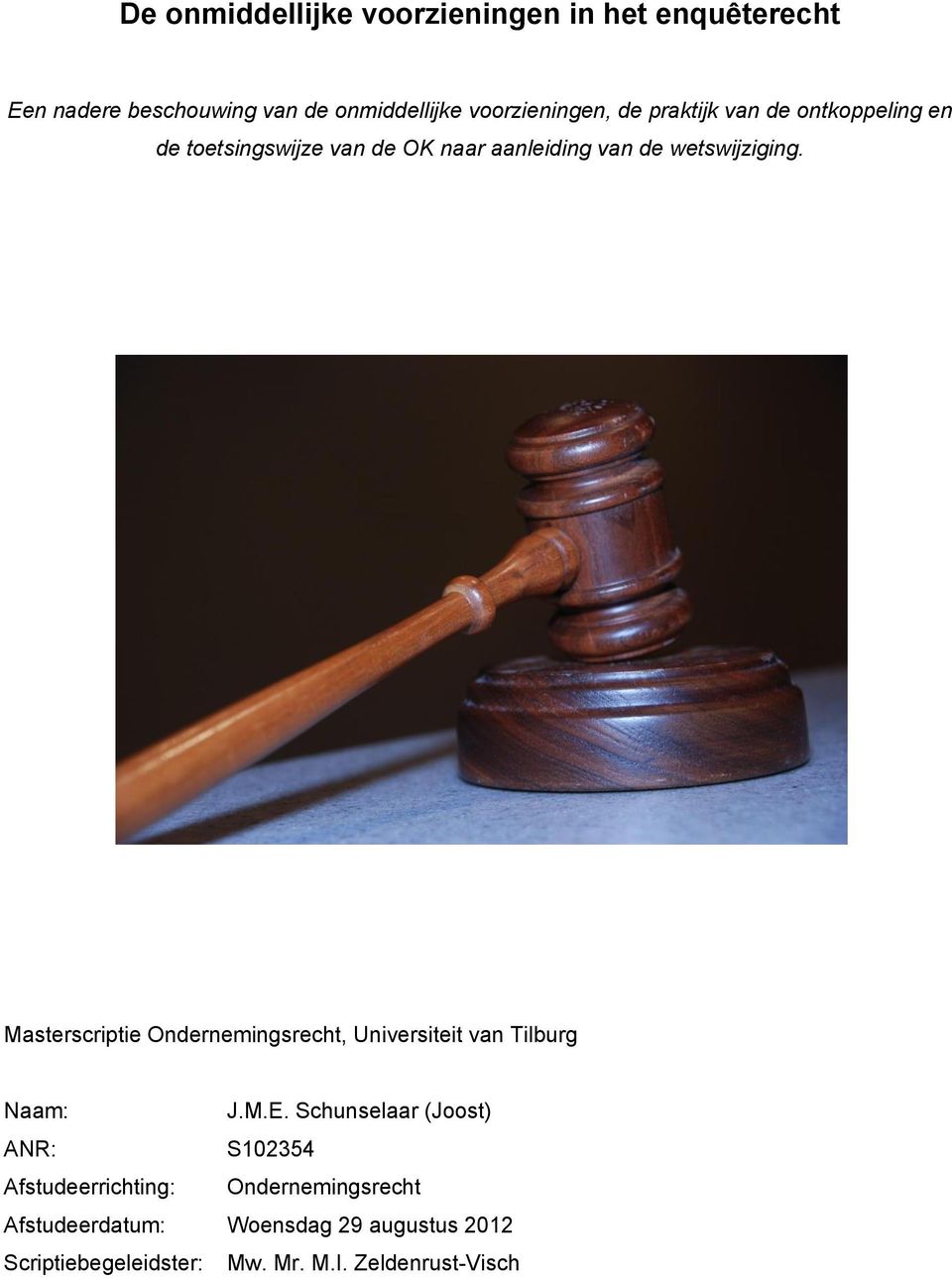 Masterscriptie Ondernemingsrecht, Universiteit van Tilburg Naam: J.M.E.