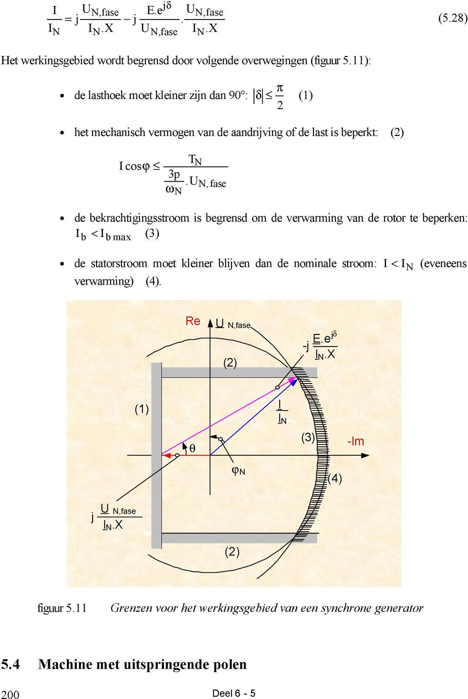 N, fase N de bekrachtigingsstroom is begrensd om de verwarming van de rotor te beperken: < max (3) b b de statorstroom moet kleiner blijven dan de nominale