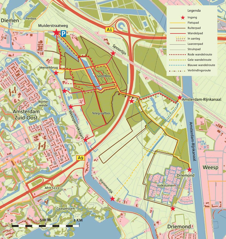 Verbindingsroute Speelbos Amsterdam Zuid-Oost Bijlmer weide Telegraafbos Amsterdam-Rijnkanaal