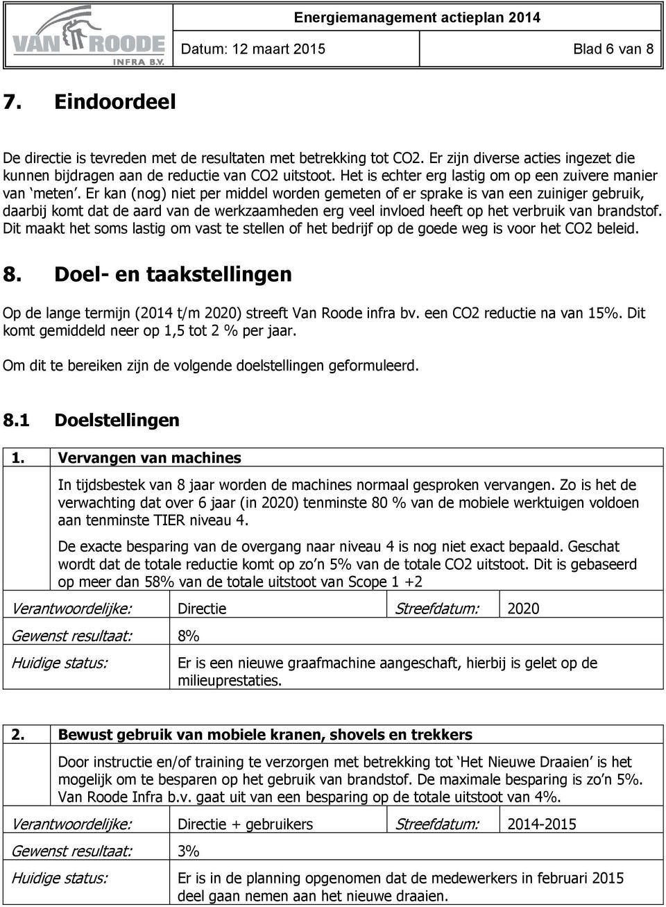 Er kan (nog) niet per middel worden gemeten of er sprake is van een zuiniger gebruik, daarbij komt dat de aard van de werkzaamheden erg veel invloed heeft op het verbruik van brandstof.