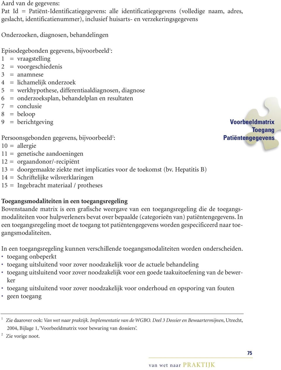 differentiaaldiagnosen, diagnose 6 = onderzoeksplan, behandelplan en resultaten 7 = conclusie 8 = beloop 9 = berichtgeving Persoonsgebonden gegevens, bijvoorbeeld 2 : 10 = allergie 11 = genetische