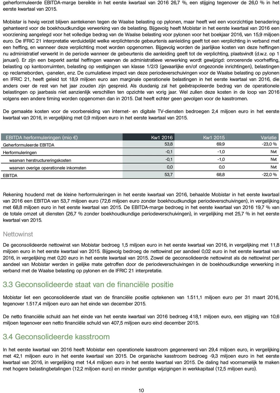 Bijgevolg heeft Mobistar in het eerste kwartaal van 2016 een voorziening aangelegd voor het volledige bedrag van de Waalse belasting voor pylonen voor het boekjaar 2016, van 15,9 miljoen euro.