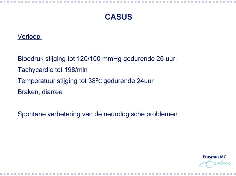 Temperatuur stijging tot 38⁰C gedurende 24uur