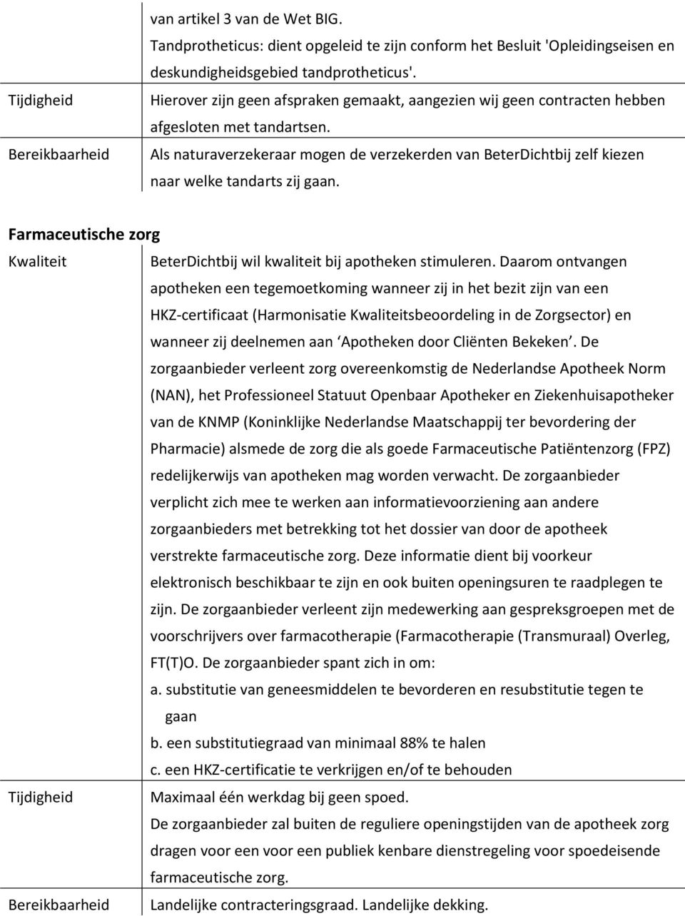 Als naturaverzekeraar mogen de verzekerden van BeterDichtbij zelf kiezen naar welke tandarts zij gaan. Farmaceutische zorg BeterDichtbij wil kwaliteit bij apotheken stimuleren.