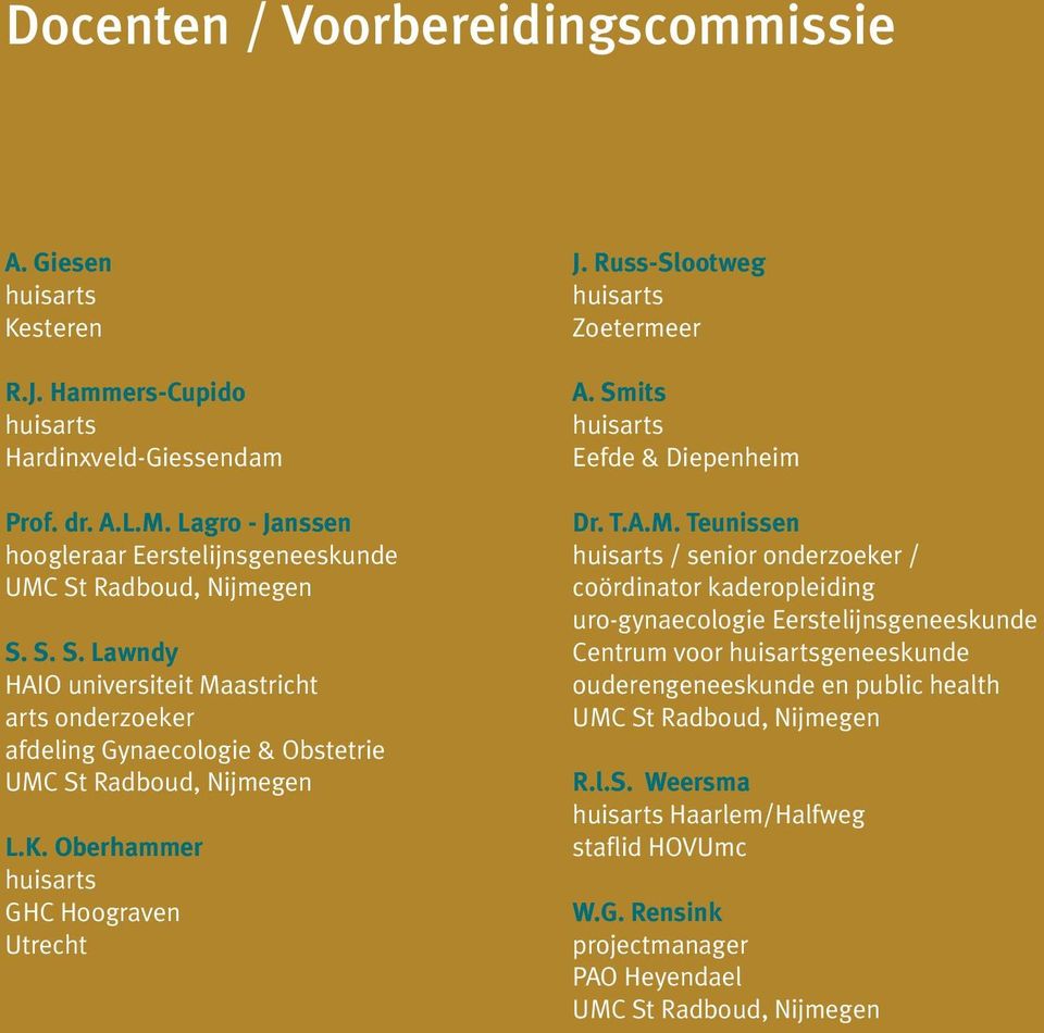 Oberhammer GHC Hoograven Utrecht J. Russ-Slootweg Zoetermeer A. Smits Eefde & Diepenheim Dr. T.A.M.