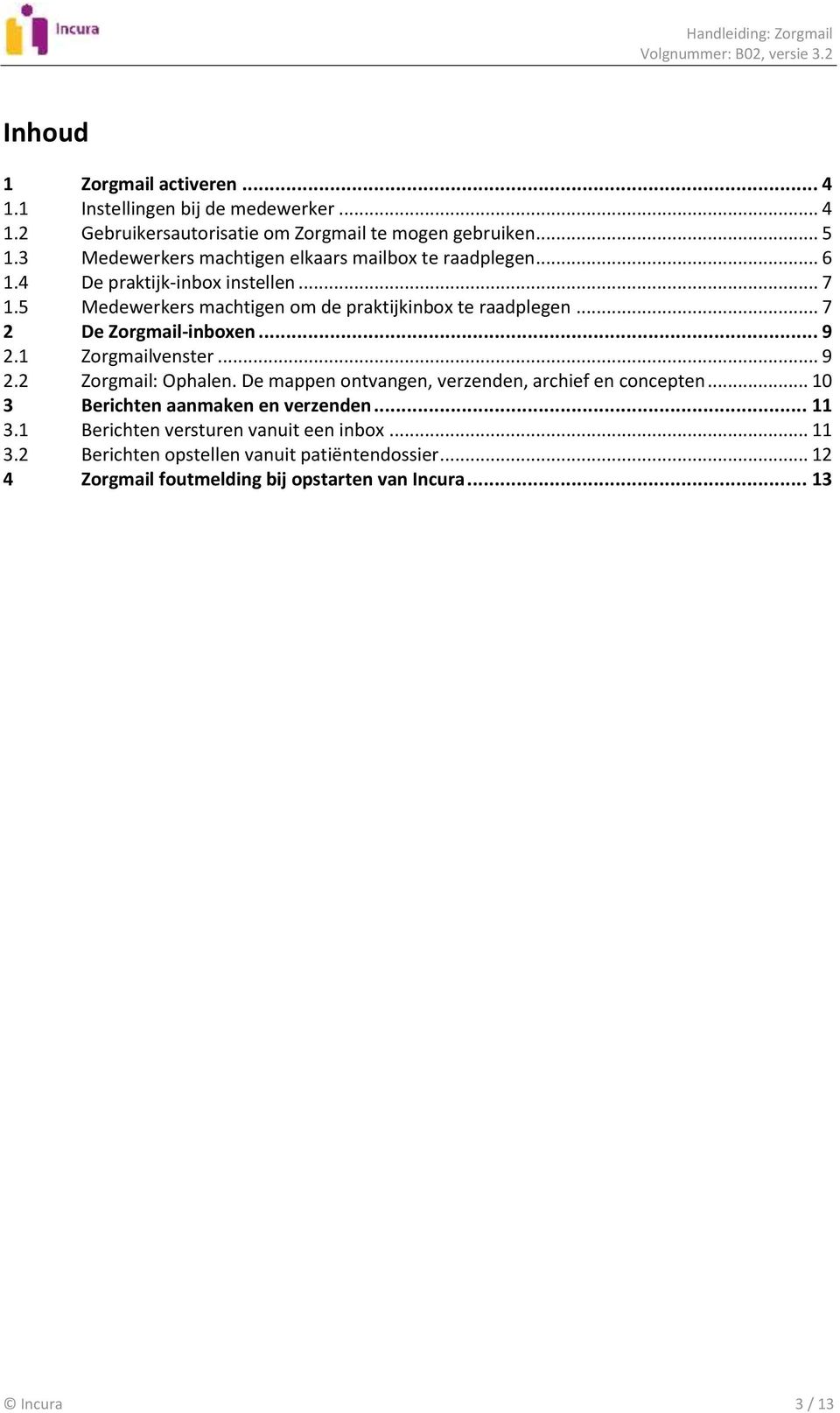 .. 7 2 De Zorgmail-inboxen... 9 2.1 Zorgmailvenster... 9 2.2 Zorgmail: Ophalen. De mappen ontvangen, verzenden, archief en concepten.