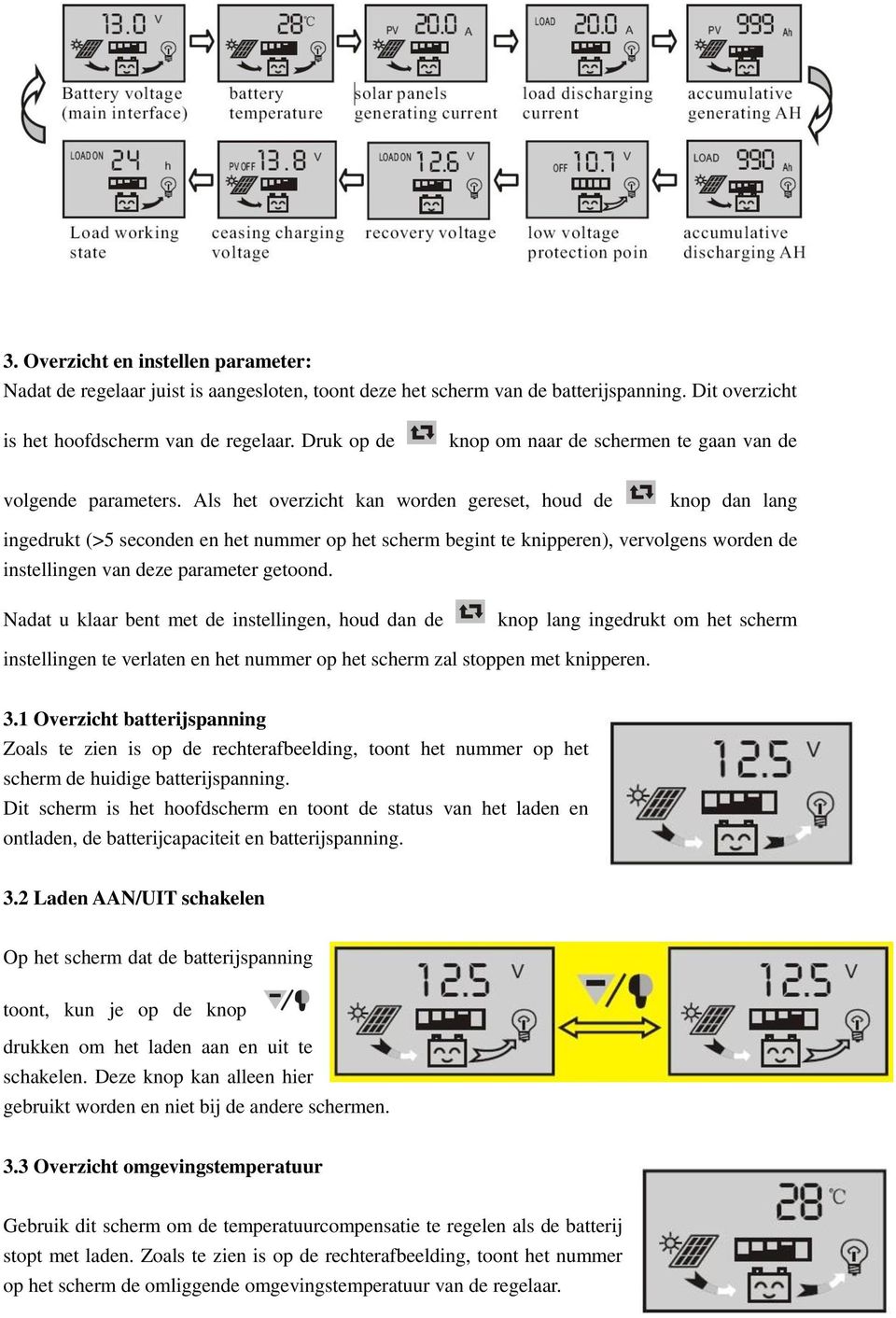 Als het overzicht kan worden gereset, houd de knop dan lang ingedrukt (>5 seconden en het nummer op het scherm begint te knipperen), vervolgens worden de instellingen van deze parameter getoond.