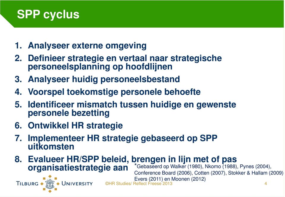 Ontwikkel HR strategie 7. Implementeer HR strategie gebaseerd op SPP uitkomsten 8.