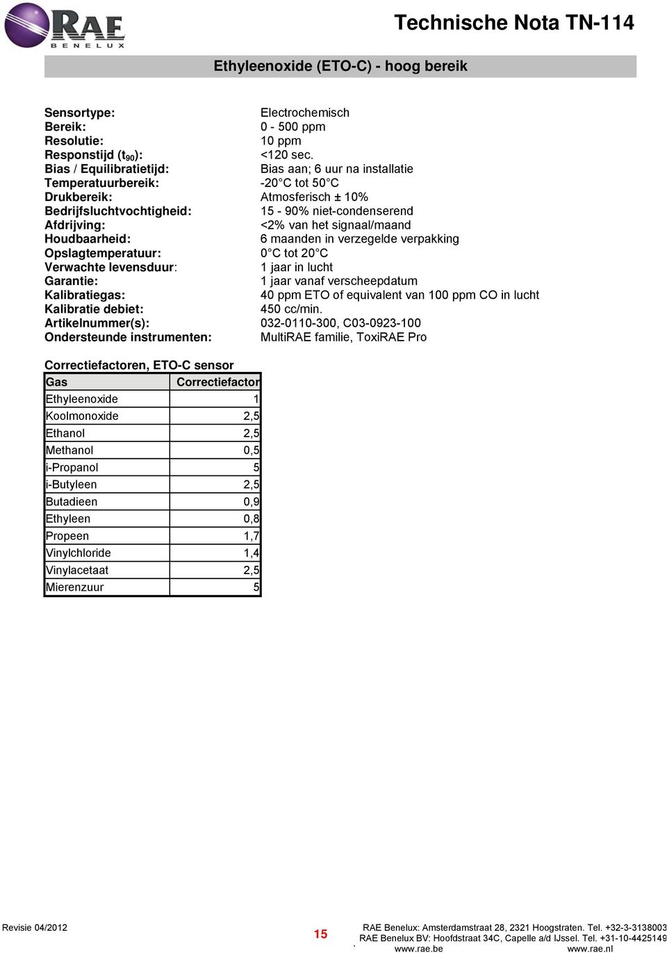 Sensor specificaties en kruisgevoeligheden - PDF Free Download