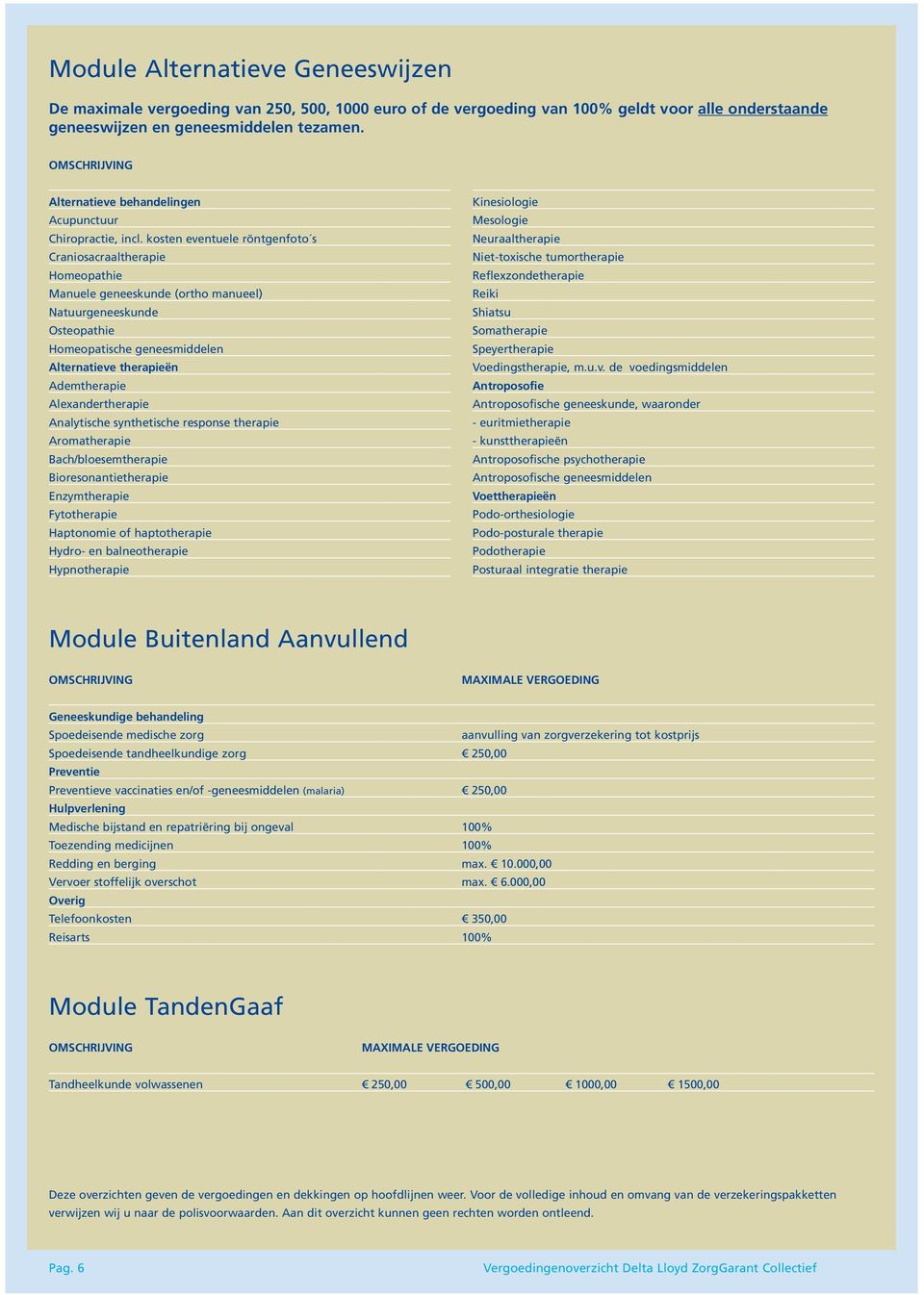 Alexandertherapie Analytische synthetische response therapie Aromatherapie Bach/bloesemtherapie Bioresonantietherapie Enzymtherapie Fytotherapie Haptonomie of haptotherapie Hydro- en balneotherapie