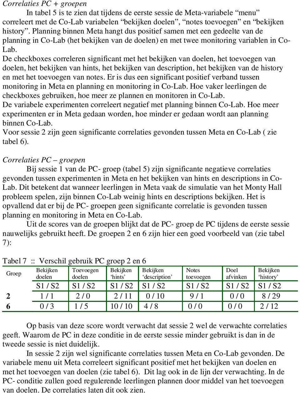 De checkboxes correleren significant met het bekijken van doelen, het toevoegen van doelen, het bekijken van hints, het bekijken van description, het bekijken van de history en met het toevoegen van