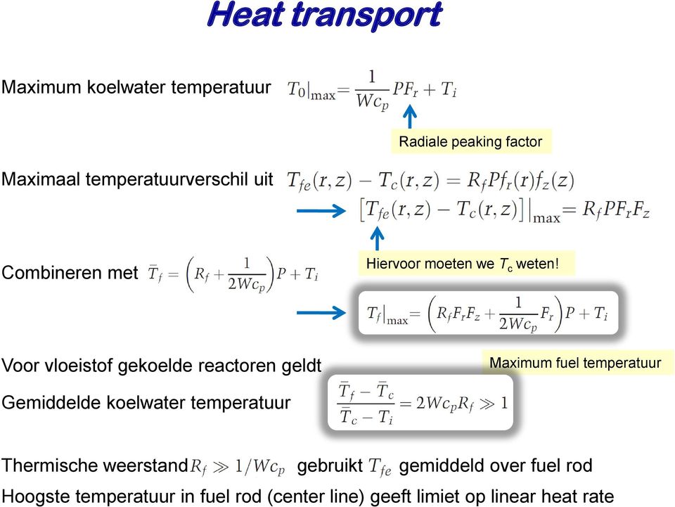 Voor vloeistof gekoelde reactoren geldt Maximum fuel temperatuur Gemiddelde koelwater