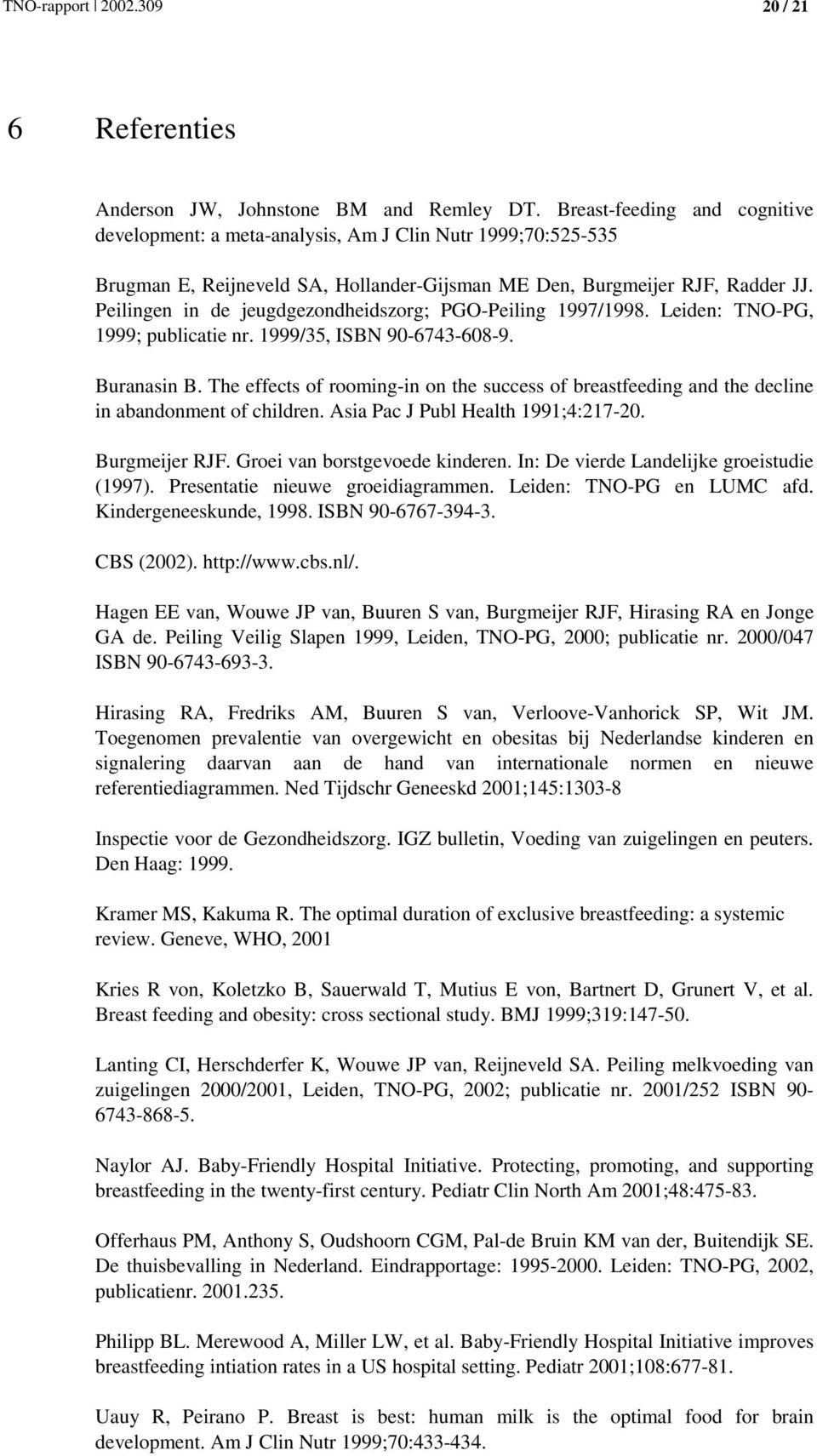Peilingen in de jeugdgezondheidszorg; PGO-Peiling 1997/1998. Leiden: TNO-PG, 1999; publicatie nr. 1999/35, ISBN 90-6743-608-9. Buranasin B.