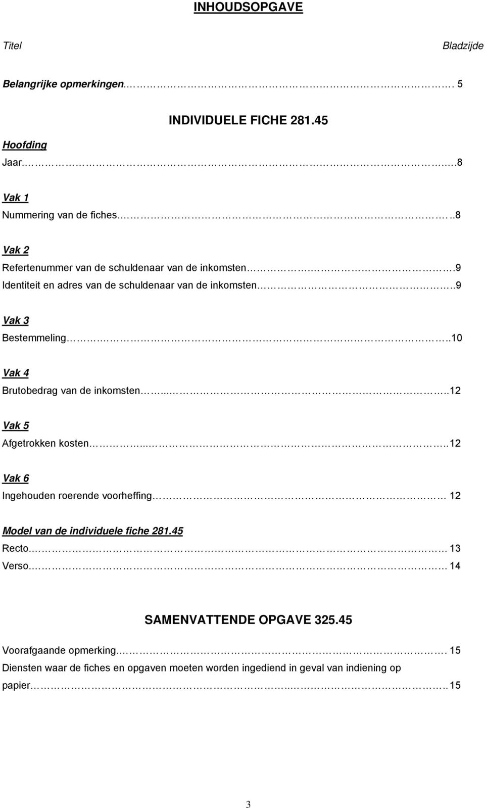 ..10 Vak 4 Brutobedrag van de inkomsten..... 12 Vak 5 Afgetrokken kosten..... 12 Vak 6 Ingehouden roerende voorheffing 12 Model van de individuele fiche 281.