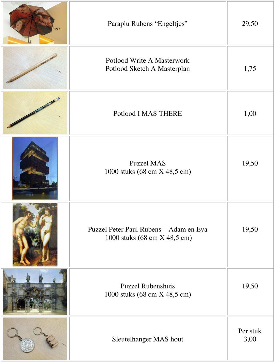 19,50 Puzzel Peter Paul Rubens Adam en Eva 1000 stuks (68 cm X 48,5 cm) 19,50