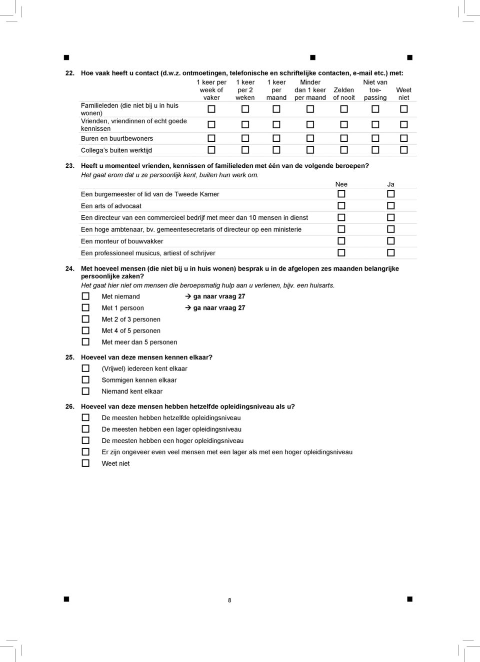 echt goede kennissen Buren en buurtbewoners Collega s buiten werktijd 23. Heeft u momenteel vrienden, kennissen of familieleden met één van de volgende beroepen?