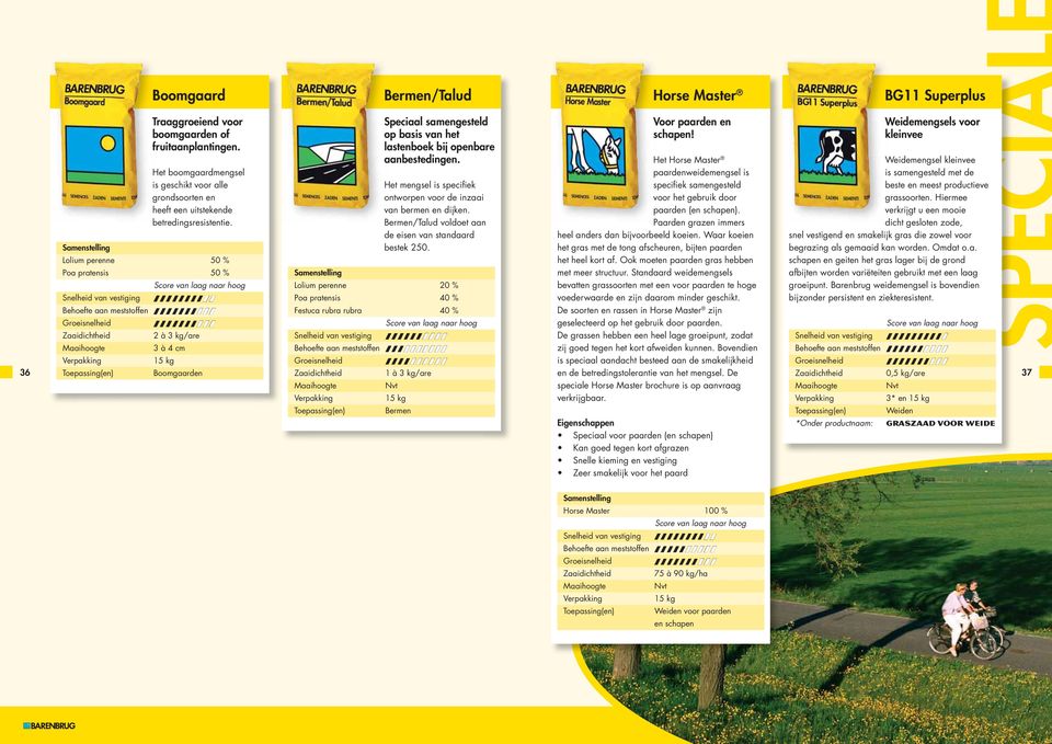 Lolium perenne 50 % Poa pratensis 50 % 2 à 3 kg/are 3 à 4 cm Boomgaarden Speciaal samengesteld op basis van het lastenboek bij openbare aanbestedingen.