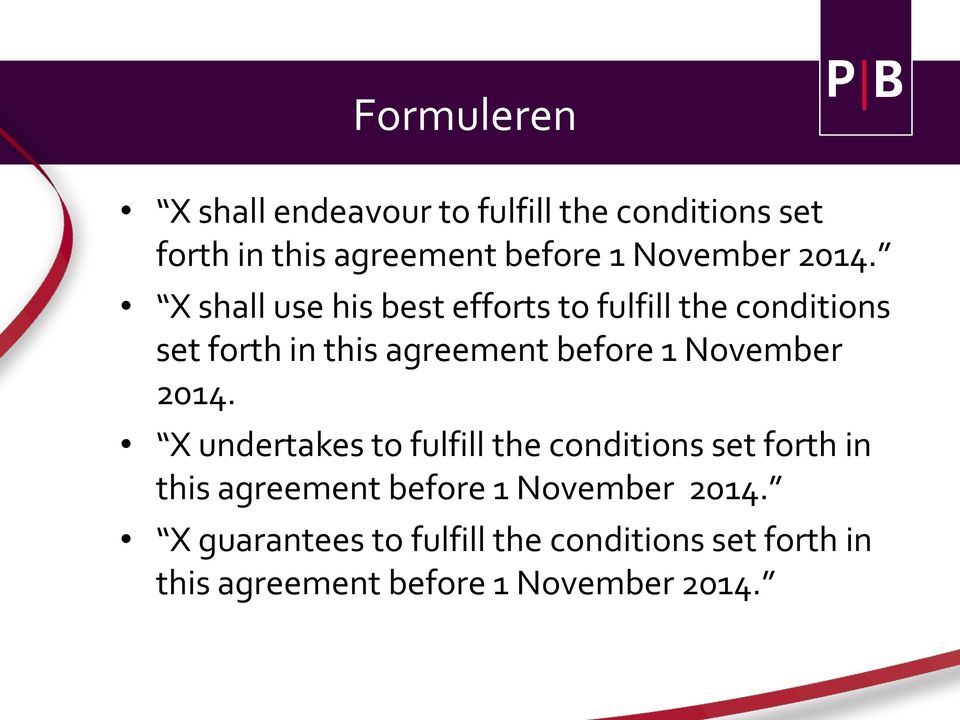 X shall use his best efforts to fulfill the conditions set forth in this agreement before 1  X