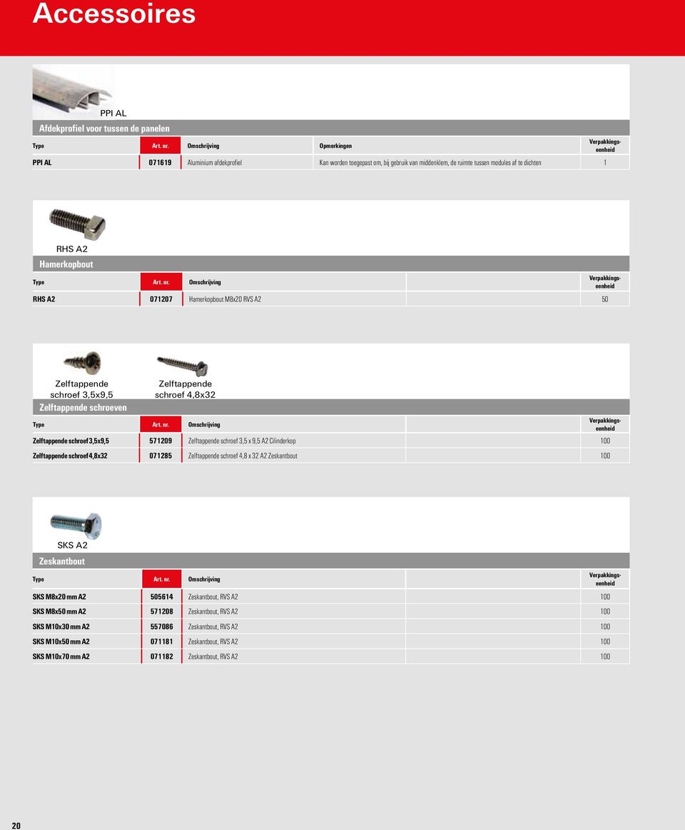 3,5x9,5 Zelftappende schroeven Zelftappende schroef 4,8x32 Type Art. nr.