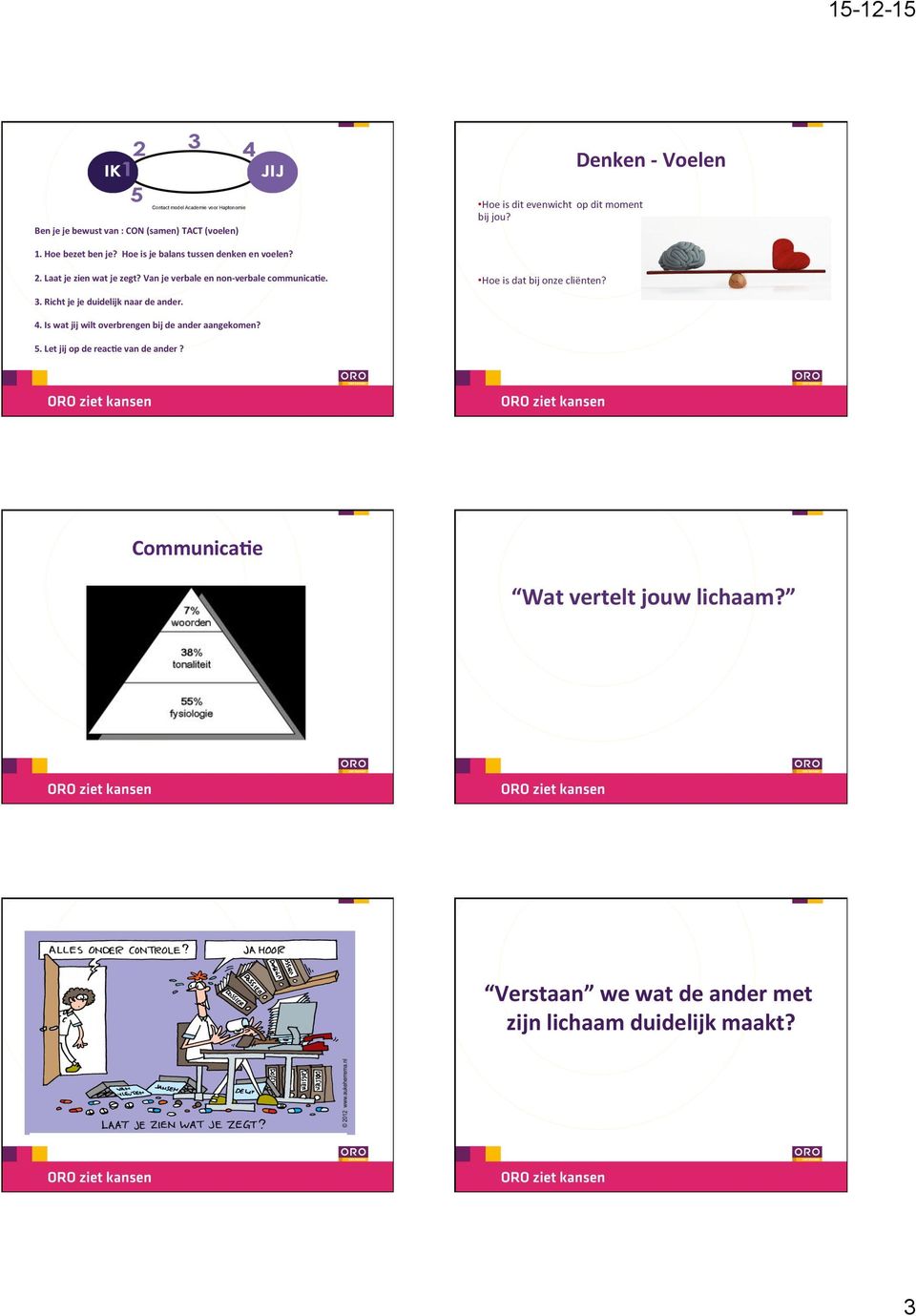 Van je verbale en non- verbale communicaie. Hoe is dat bij onze cliënten? 3. Richt je je duidelijk naar de ander. 4.