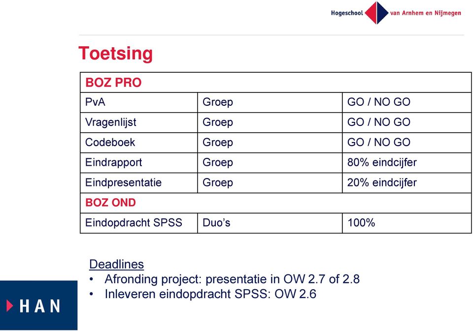 Eindpresentatie Groep 20% eindcijfer BOZ OND Eindopdracht SPSS Duo s 100%