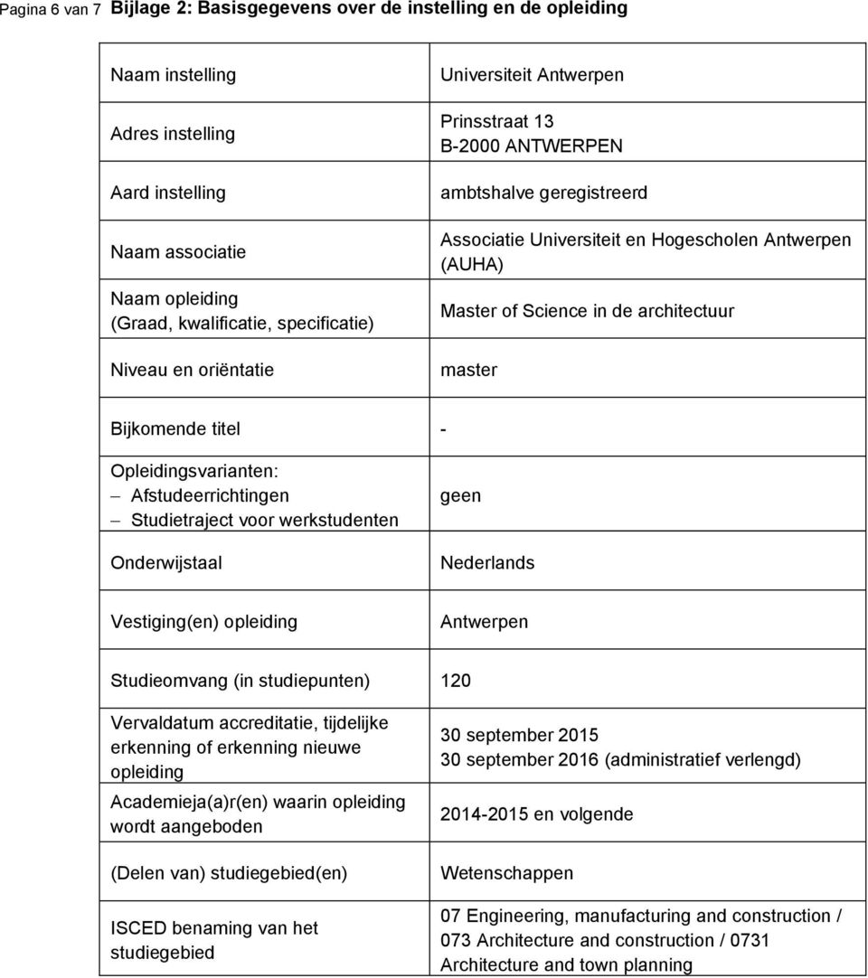 Bijkomende titel - Opleidingsvarianten: Afstudeerrichtingen Studietraject voor werkstudenten Onderwijstaal geen Nederlands Vestiging(en) opleiding Antwerpen Studieomvang (in studiepunten) 120