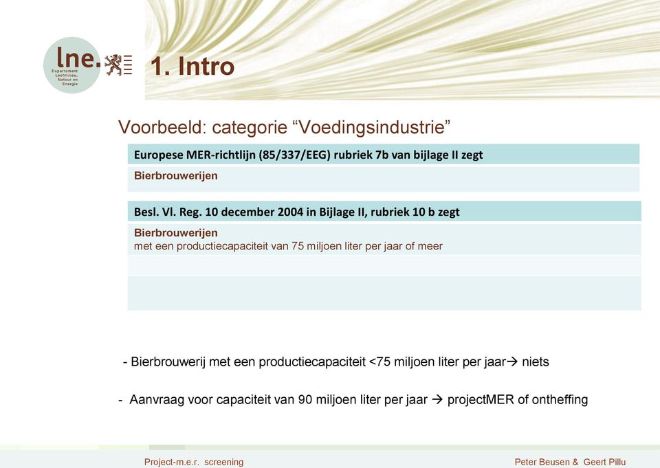 10 december 2004 in Bijlage II, rubriek 10 b zegt Bierbrouwerijen met een productiecapaciteit van 75 miljoen