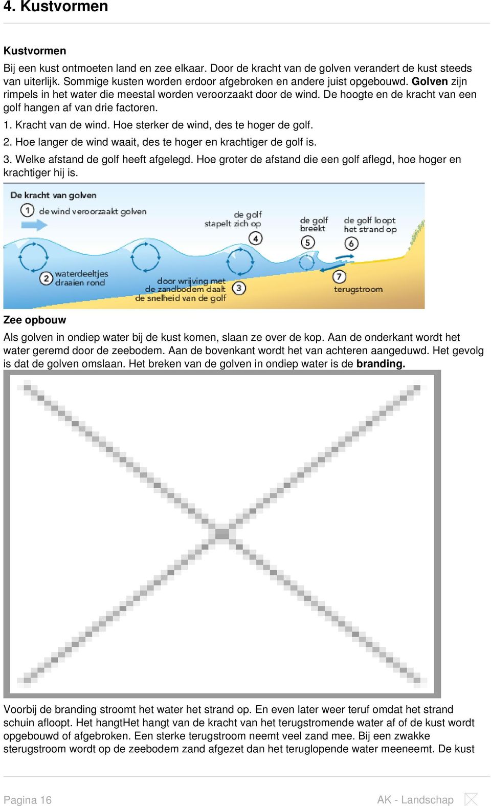 De hoogte en de kracht van een golf hangen af van drie factoren. 1. Kracht van de wind. Hoe sterker de wind, des te hoger de golf. 2. Hoe langer de wind waait, des te hoger en krachtiger de golf is.