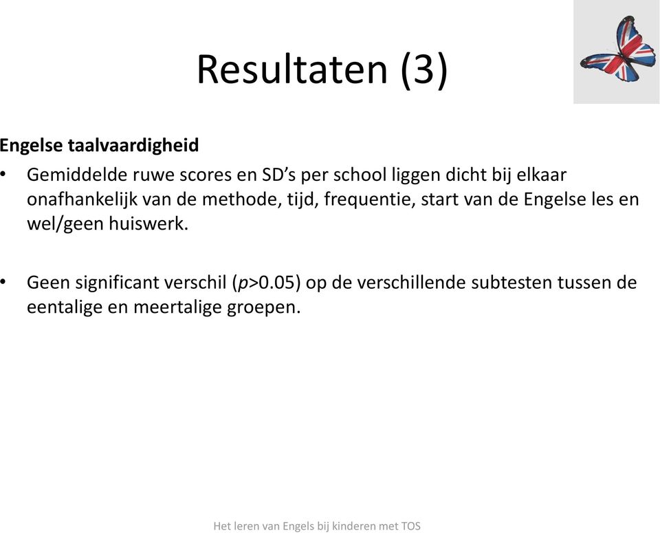 frequentie, start van de Engelse les en wel/geen huiswerk.