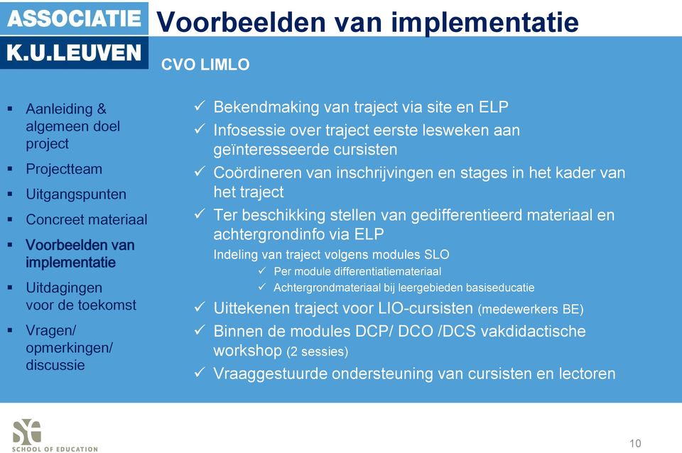 Indeling van traject volgens modules SLO Per module differentiatiemateriaal Achtergrondmateriaal bij leergebieden basiseducatie Uittekenen traject voor