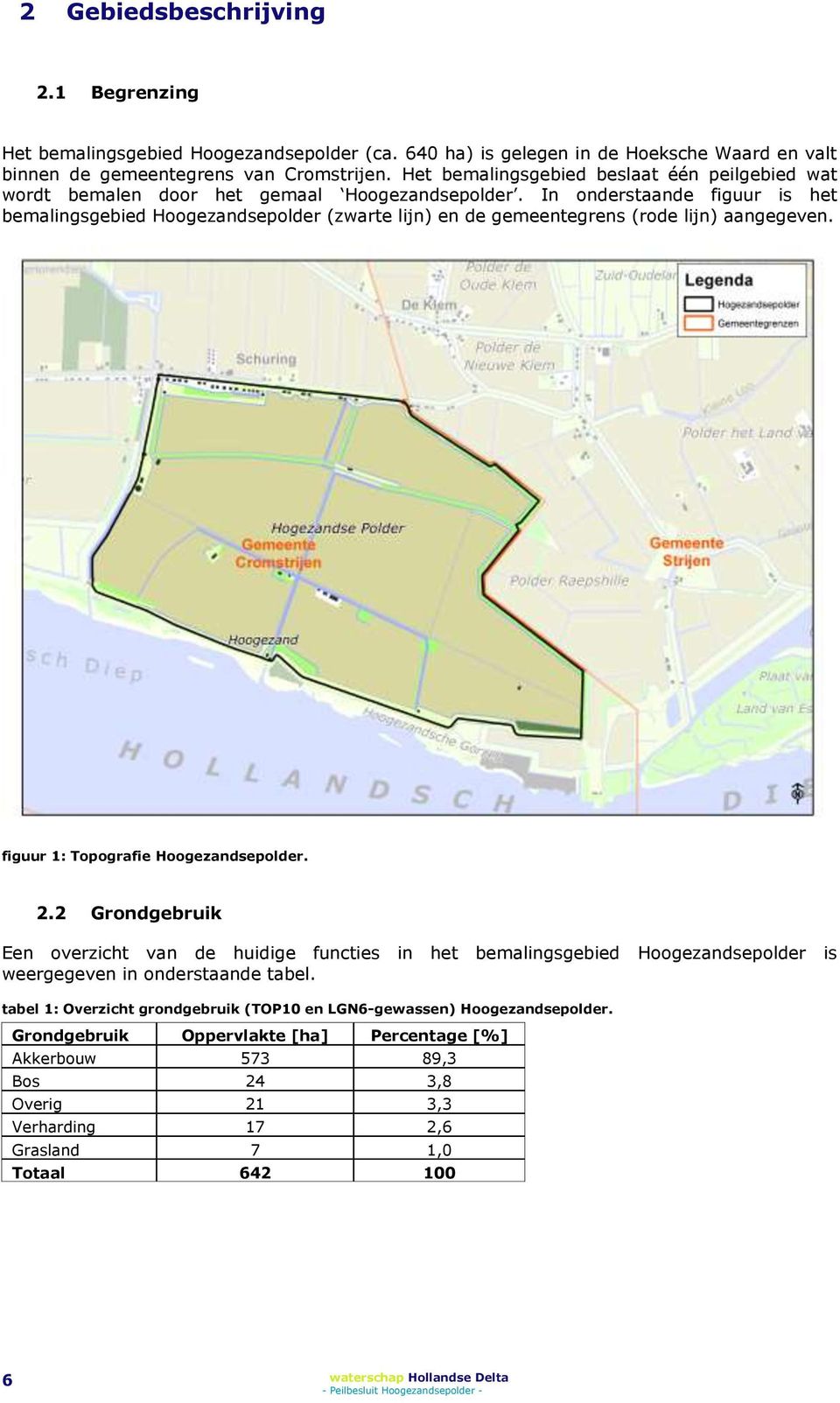 In onderstaande figuur is het bemalingsgebied Hoogezandsepolder (zwarte lijn) en de gemeentegrens (rode lijn) aangegeven. figuur 1: Topografie Hoogezandsepolder. 2.