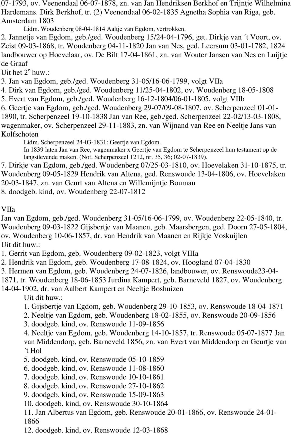 Woudenberg 04-11-1820 Jan van Nes, ged. Leersum 03-01-1782, 1824 landbouwer op Hoevelaar, ov. De Bilt 17-04-1861, zn. van Wouter Jansen van Nes en Luijtje de Graaf Uit het 2 e huw.: 3.