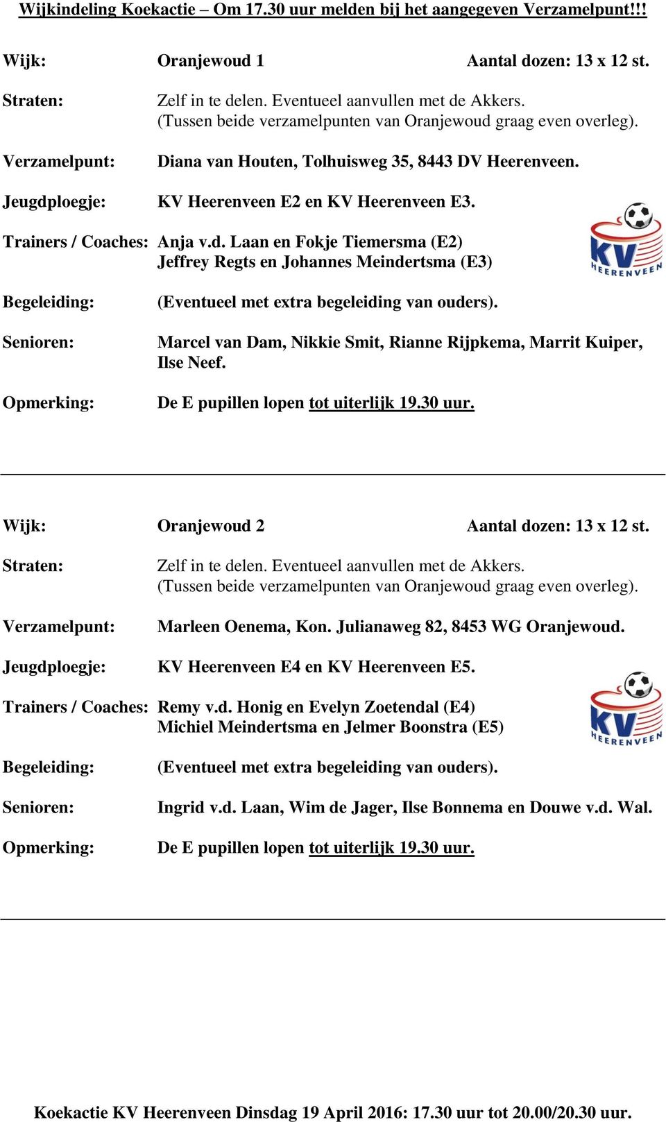 loegje: KV Heerenveen E2 en KV Heerenveen E3. Trainers / Coaches: Anja v.d.