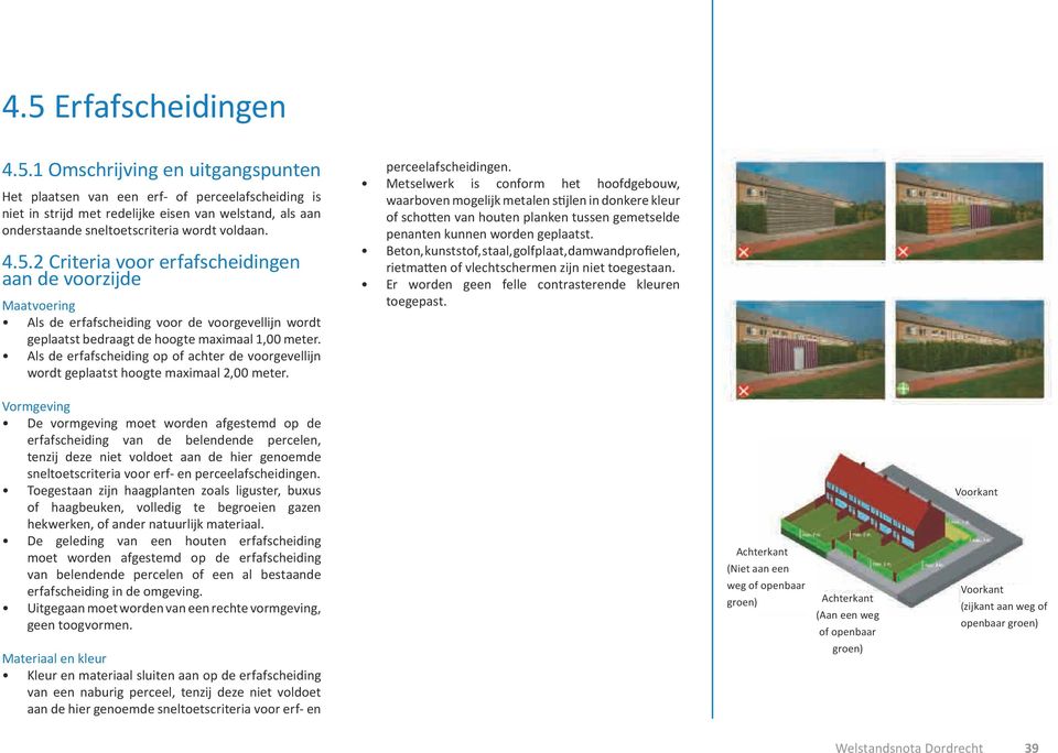 Als de erfafscheiding op of achter de voorgevellijn wordt geplaatst hoogte maximaal 2,00 meter. perceelafscheidingen.