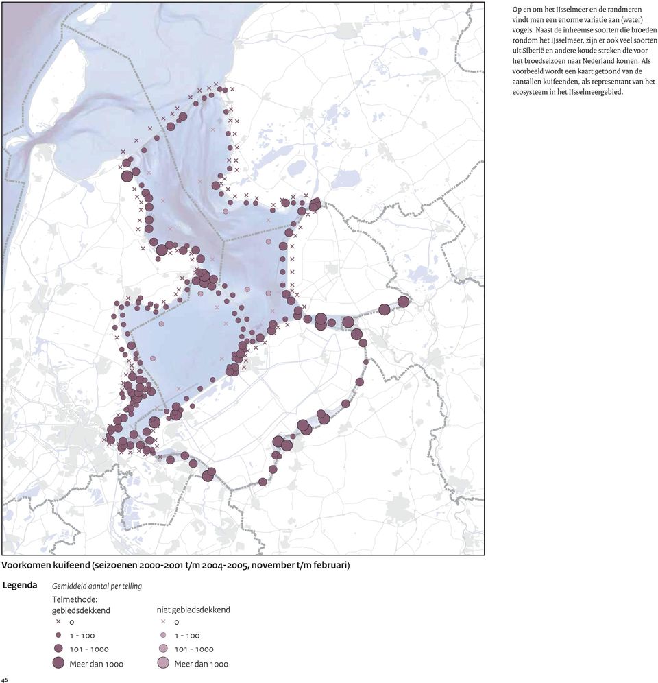 Als voorbeeld wordt een kaart getoond van de aantallen kuifeenden, als representant van het ecosysteem in het IJsselmeergebied.