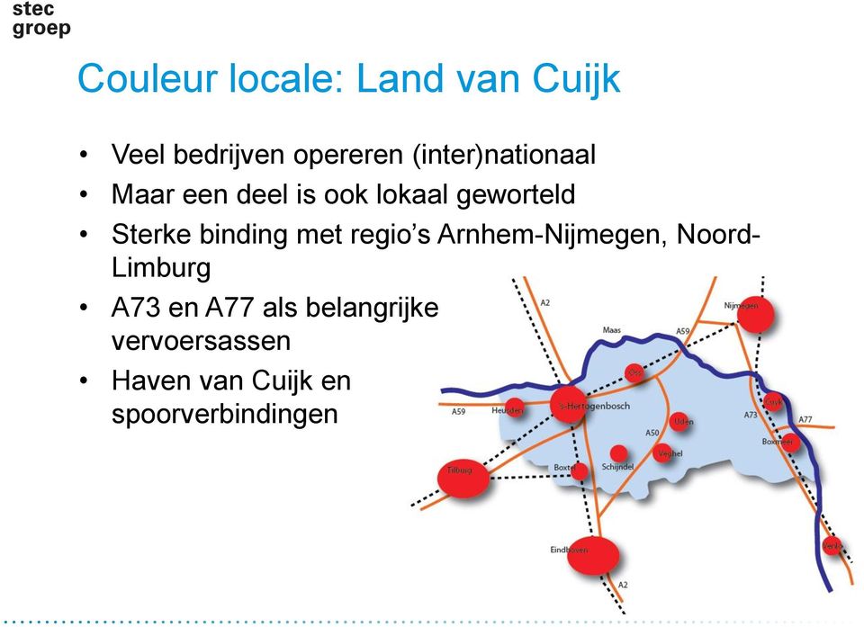 binding met regio s Arnhem-Nijmegen, Noord- Limburg A73 en