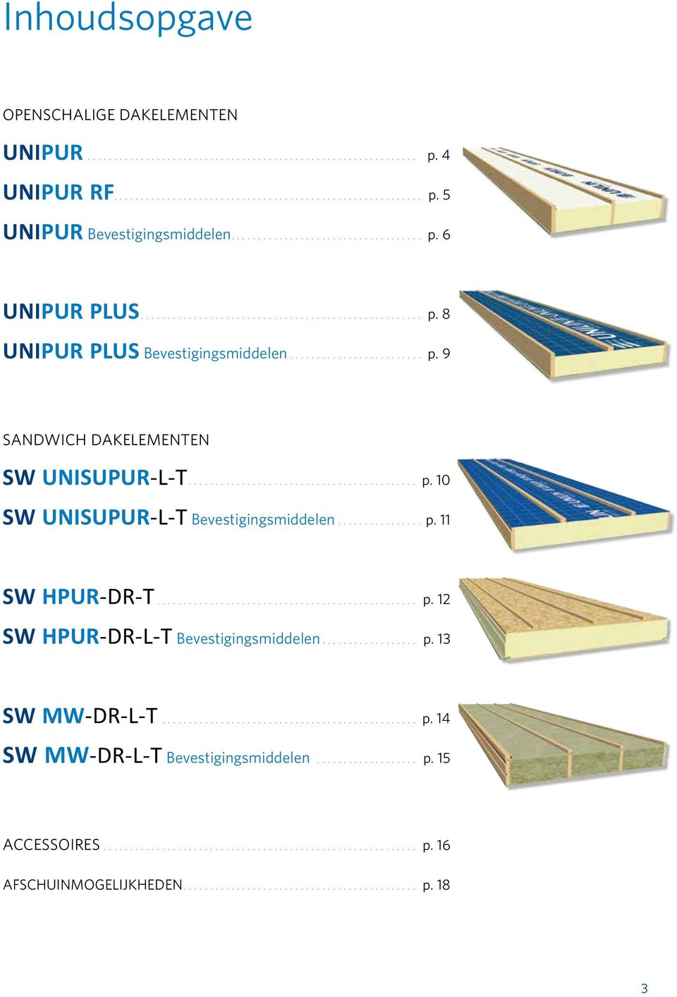 ............... p. 11 SW HPUR-DR-T................................................. p. 12 SW HPUR-DR-L-T Bevestigingsmiddelen.................. p. 13 SW MW-DR-L-T................................................. p. 14 SW MW-DR-L-T Bevestigingsmiddelen.